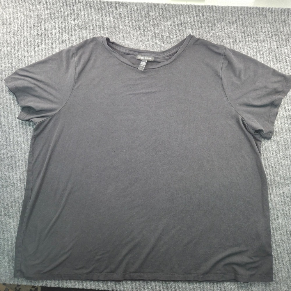 Eileen Fisher T-Shirt Womens 1X Black Tencel Blend Short Sleeve Crew Neck Top